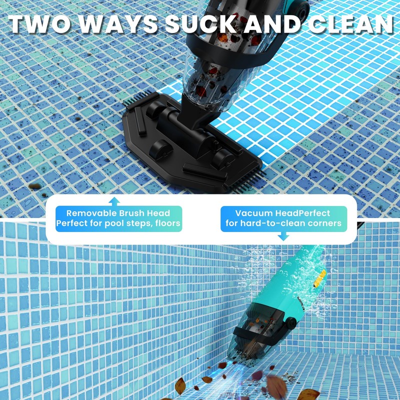 Cordless Pool Vacuum Handheld Cleaner Rechargeable w/ Telescopic Pole 90min IPX8 gallery