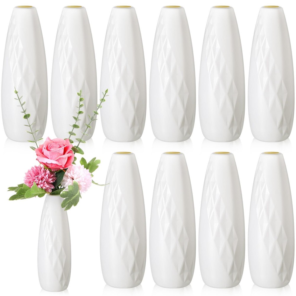 10 Pack Composite Plastic Flower Vases Bulk White Small Tall Conic Floral Vas...