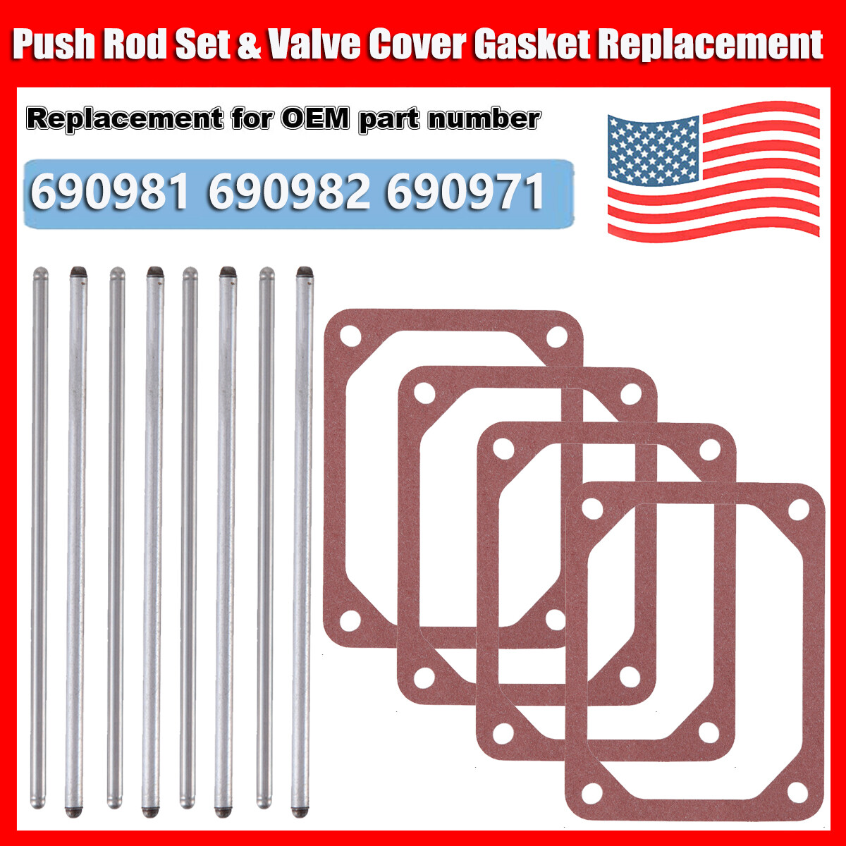 4 X Push Rod Set & Valve Cover Gasket For Briggs & Stratton 690981 690982 690971 gallery