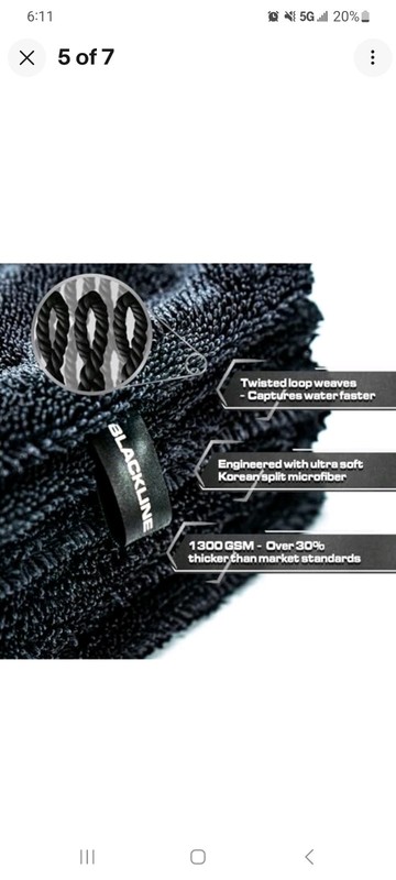 Blackline Car Drying Towel - 2ft x 3ft XL Popular Pick Among Detailing Pros - gallery