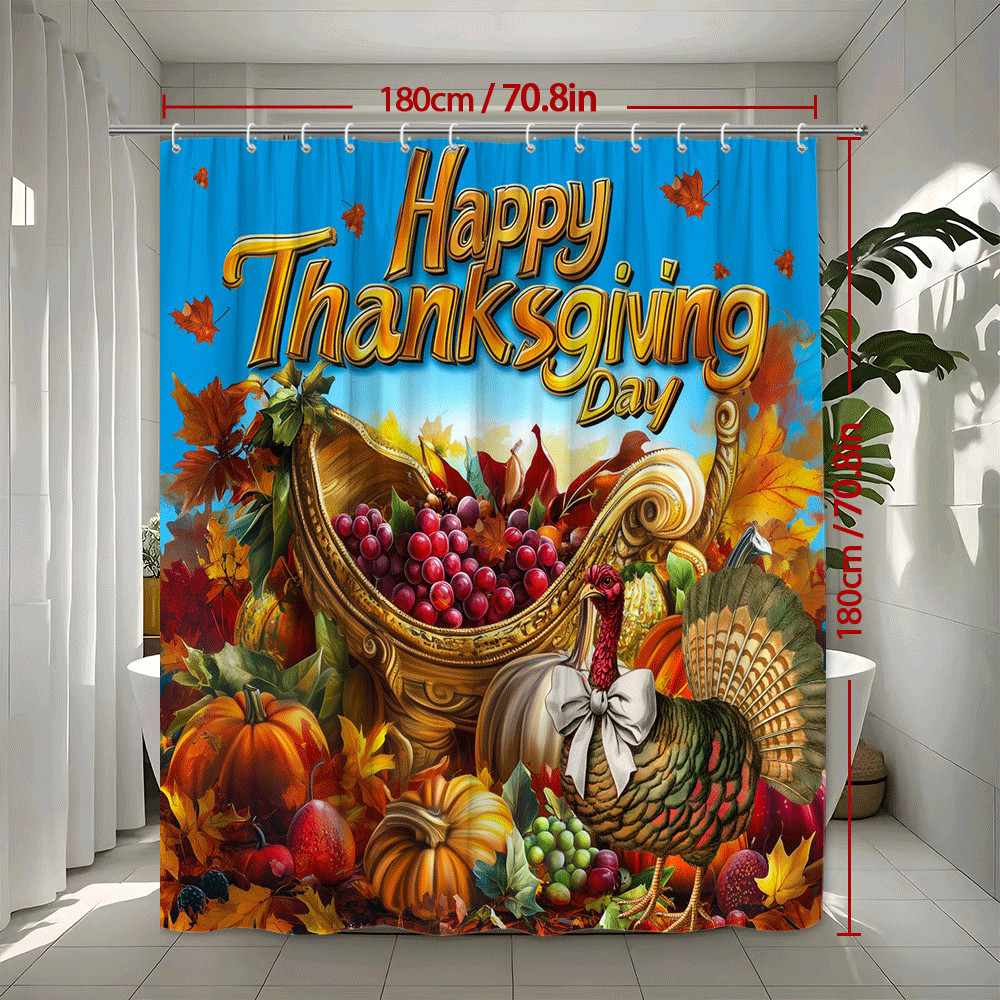 Thanksgiving harvest scene with cornucopia pumpkins Shower Curtain gallery