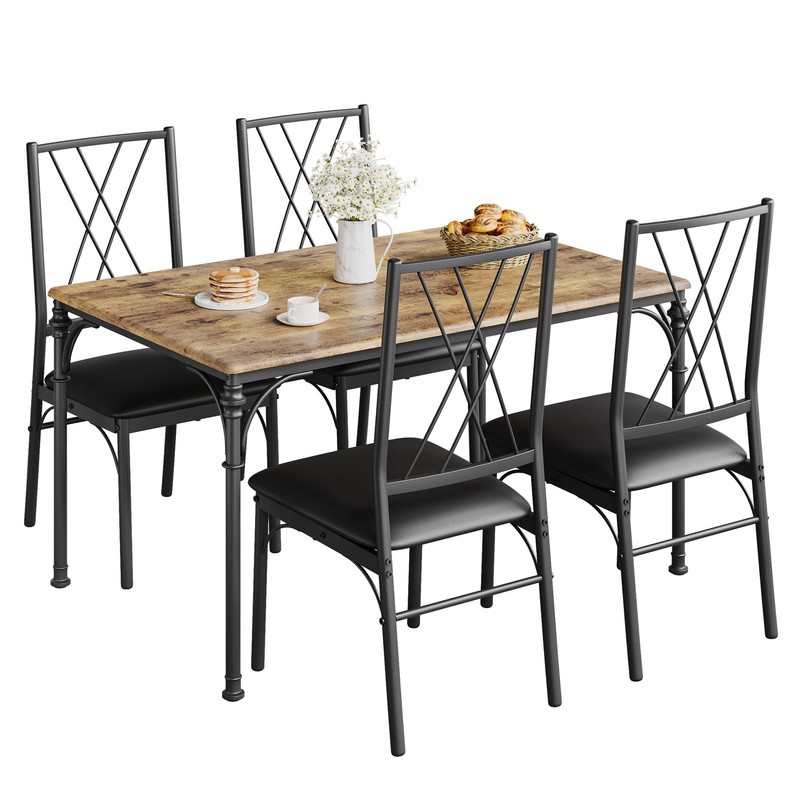 5-Piece Space-Saving Dining Table Set Rectangular Wood Dinette Set with 4 Chairs gallery