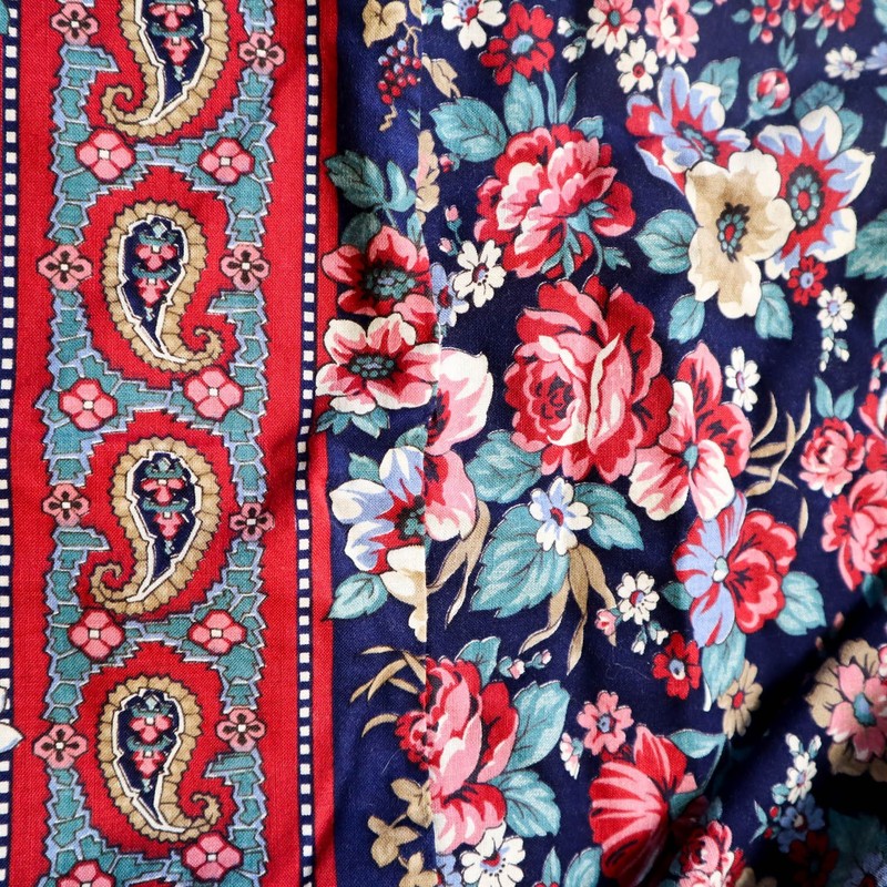 Large Floral & Paisly Rectangle Tablecloth Cotton Blues & Pinks 100"x62" Cottage gallery