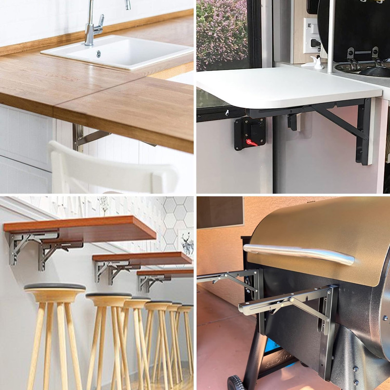 8 Inch Folding Shelf Brackets-2 Pack Foldable Heavy Duty Triangle Collapsible Wa gallery