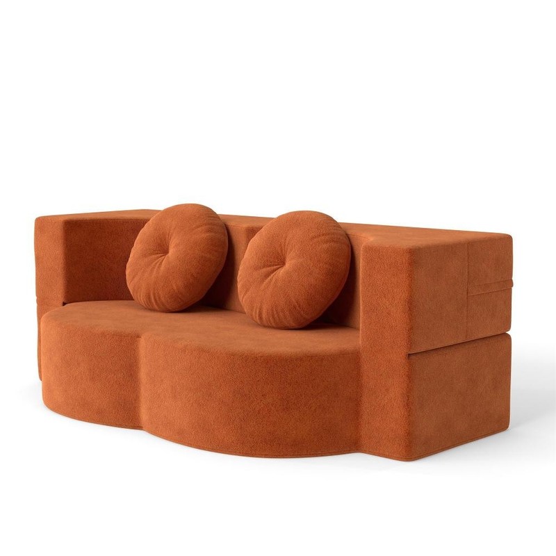 Modern Floor Sofa Bed with 2 Pillows,Convertible Plush Corduroy Sleeper Sofa gallery