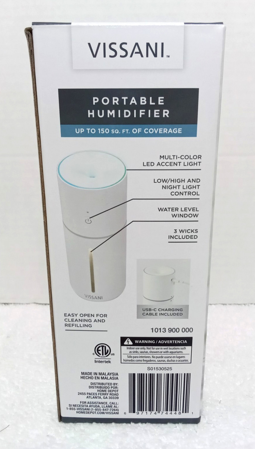 Vissani Portable Humidifier Cool Mist USB-C LED - White - 150 Sq. Ft. Coverage gallery