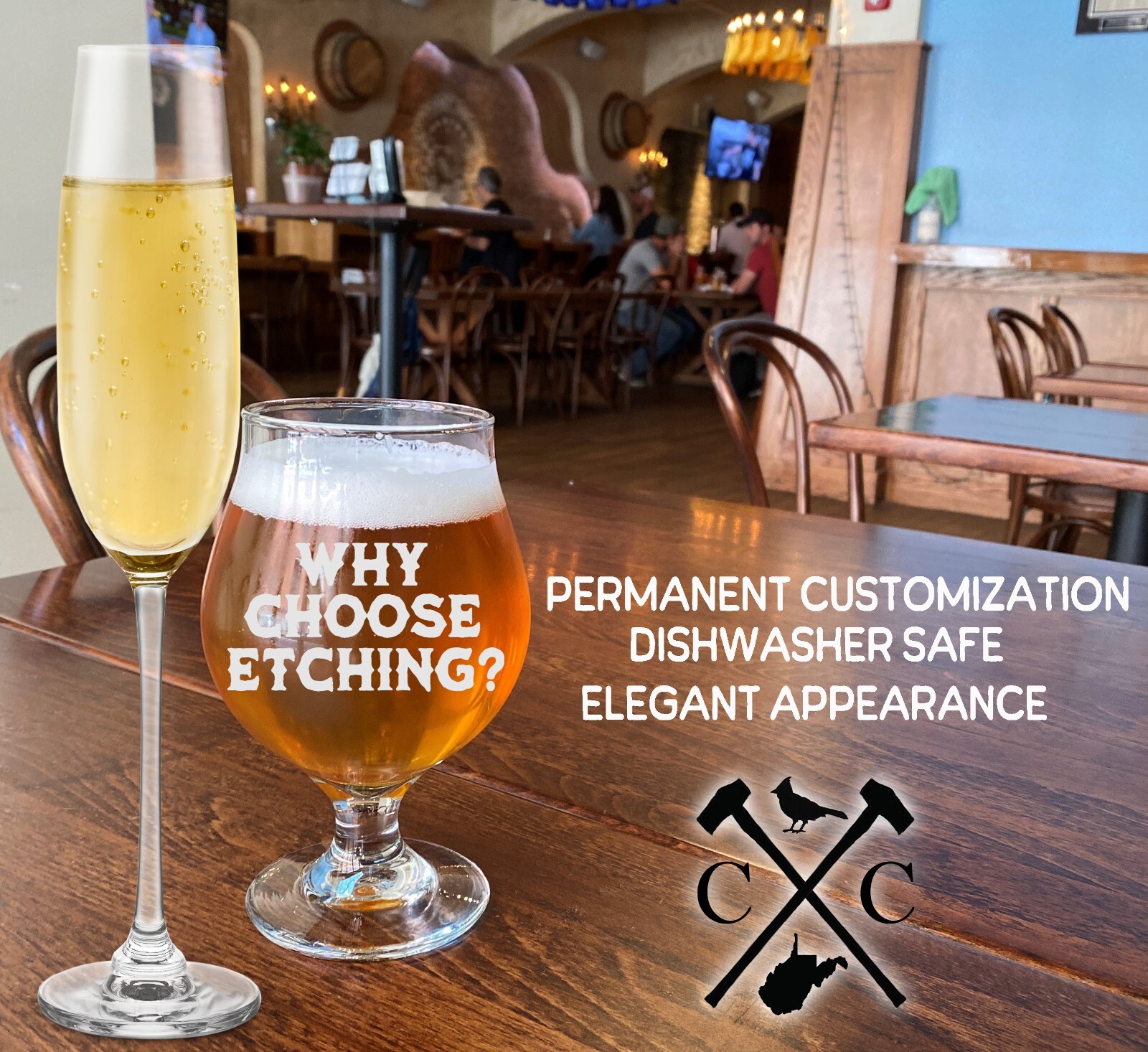 Always Personalized Wedding Champagne Flutes -Set of 2 glasses for toasting/brid gallery