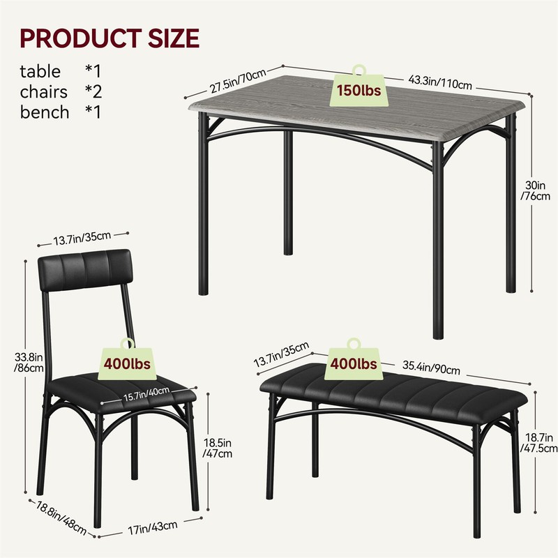 🎱Dining Table Set for 4 Kitchen Table W/Upholstered Chairs and Bench Rectangula gallery