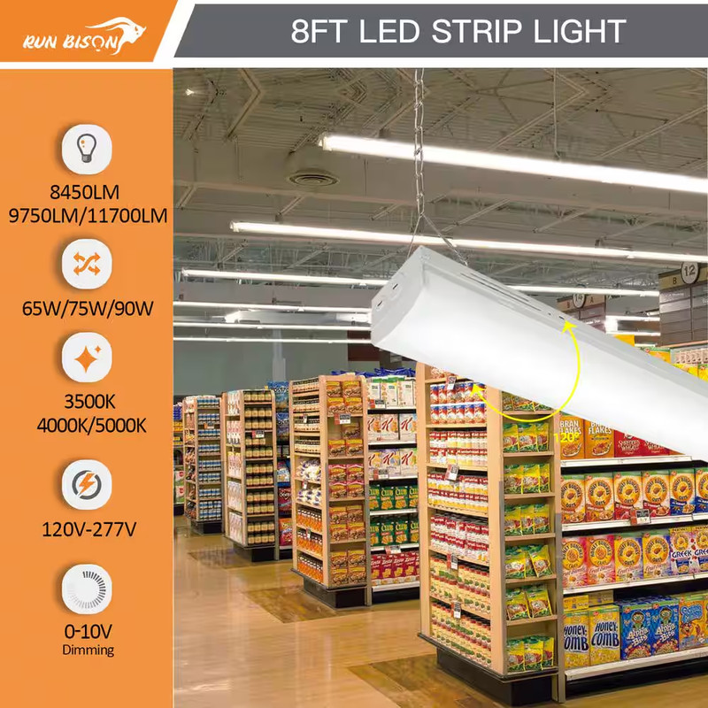 8 Ft.. 90-Watt Integrated LED Linear Strip Light Fixture Shop Light 8450/9750/11 gallery