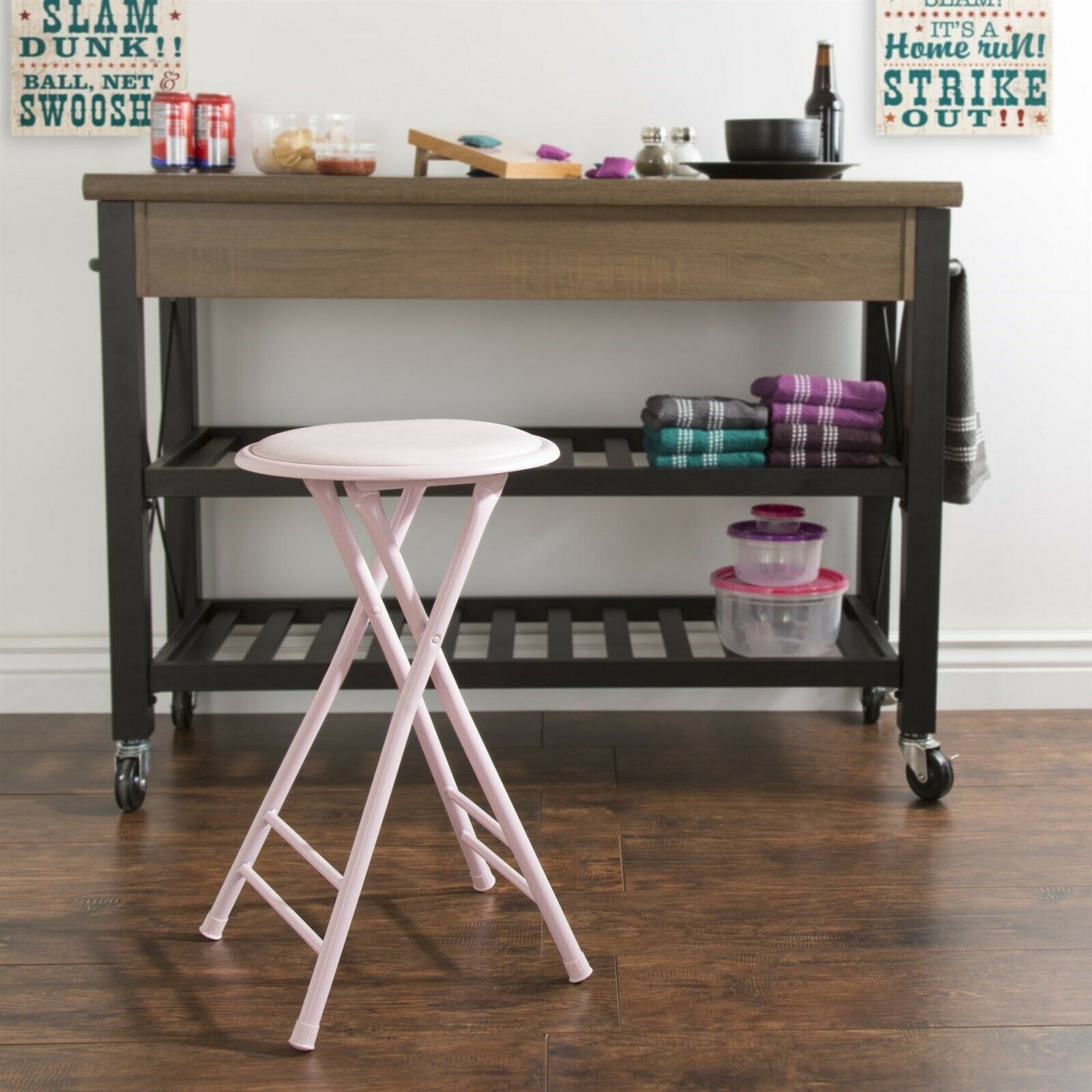 24 Inch Cushioned Folding Stool - Holds up to 250 Pounds - Easy to Store Pink gallery