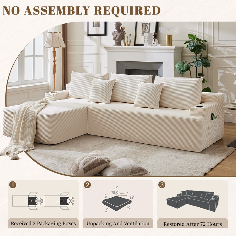 106" Modular Cloud Couch Sectional with Left Chaise, L-Shaped Boneless Sofa gallery