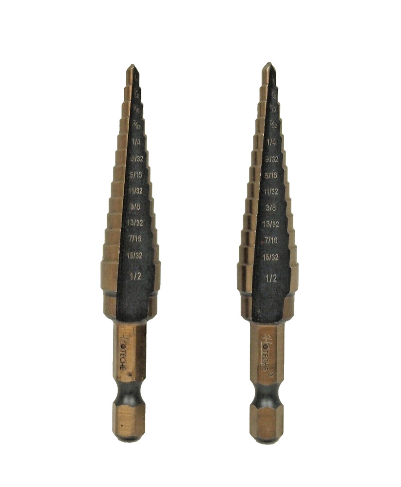 2PC HSS Titanium Step Drill Bit SAE 1/8" to 1/2" 13 Steps Hex Shank 1/4" 500711A