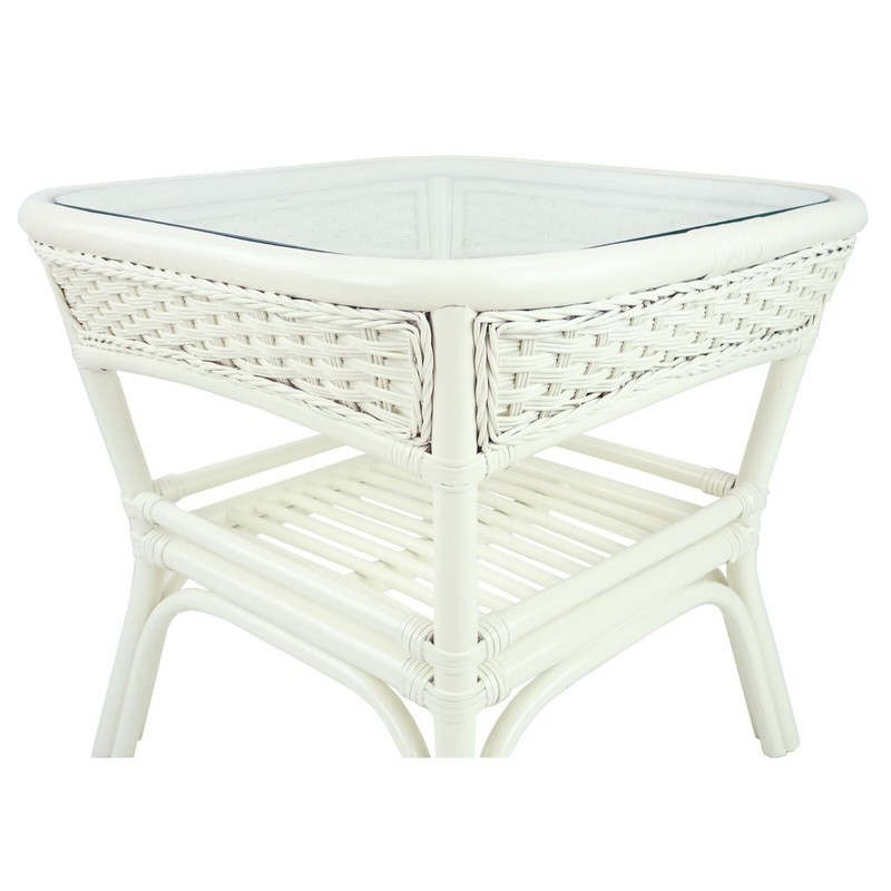 Alexa Square Coffee Table White Color Natural Rattan Wicker Handmade Design gallery