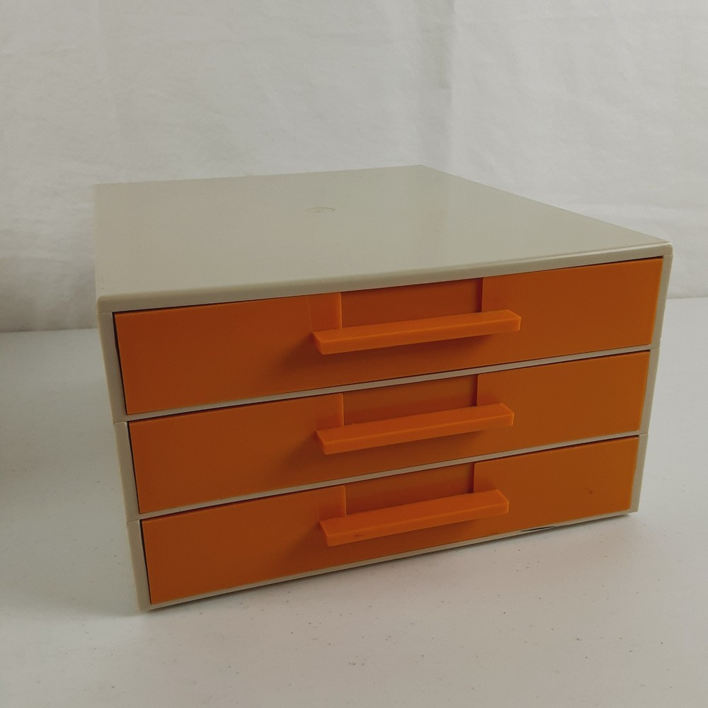 Vintage Hard Plastic Stacking Tray Drawers 3 Slide Out Yellow & Beige Retro MCM