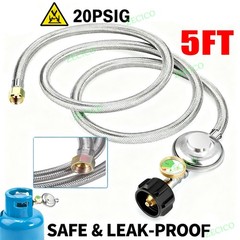BBQ Grill Low Pressure Propane Regulator Hose 5 FT with Gauge for Gas Pit, Stove