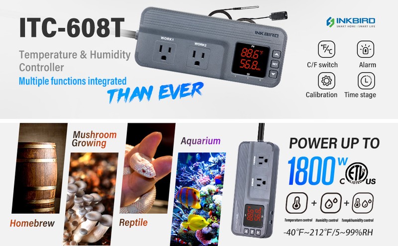 Inkbird 608T Digital Temperature Humidity Controller Greenhouse Grow Tent 110V gallery