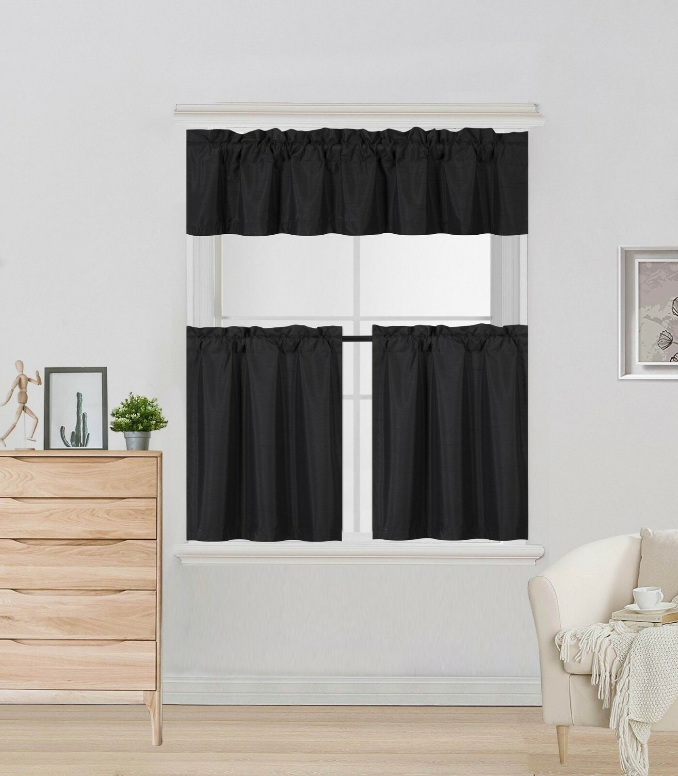 2PC HALF WINDOW LINED CURTAIN PANEL GEOMETRIC PRINTED 30" W X 36" L (each) gallery