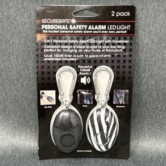 2 pack Securebrite Personal Safety Alarm LED Light Carabiner Black White 100DB