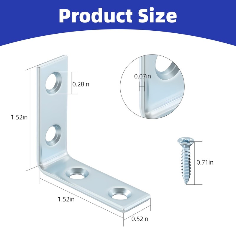 40 Pack L Bracket Corner Braces Small Metal L 1-1/2 inch Zinc-40Pack Zinc gallery