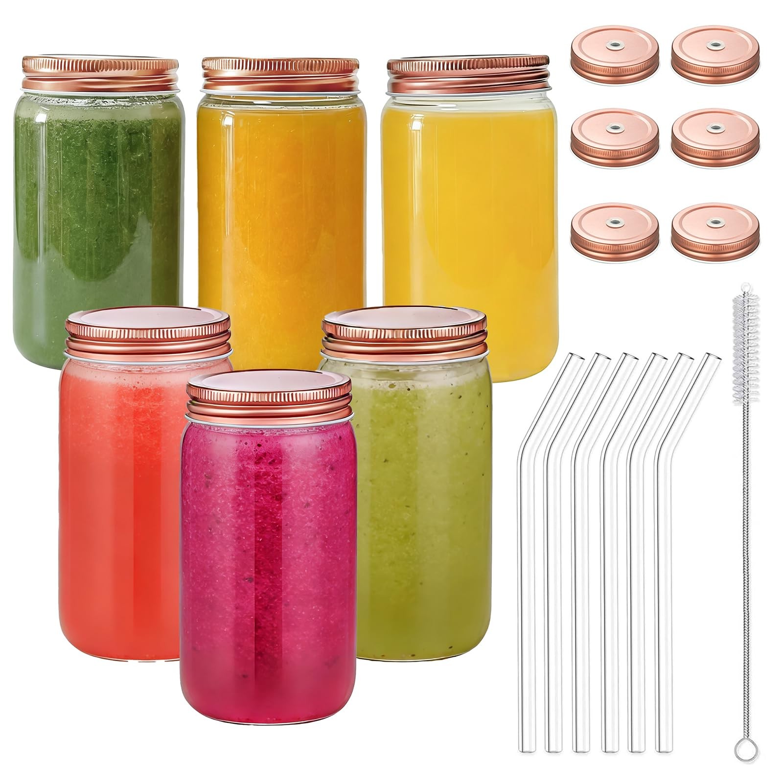 Glass Juicing Bottles with Straws & Lids-16 OZ，6 Pack Travel Drinking Jars, W... gallery