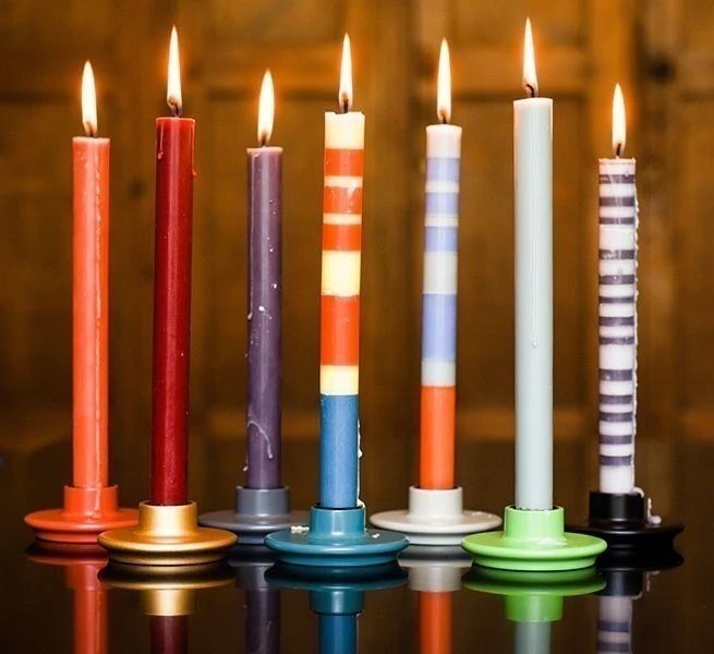 British Colour Standard Striped Dinner Candles Box of 6 Multicolor 10" Fair gallery