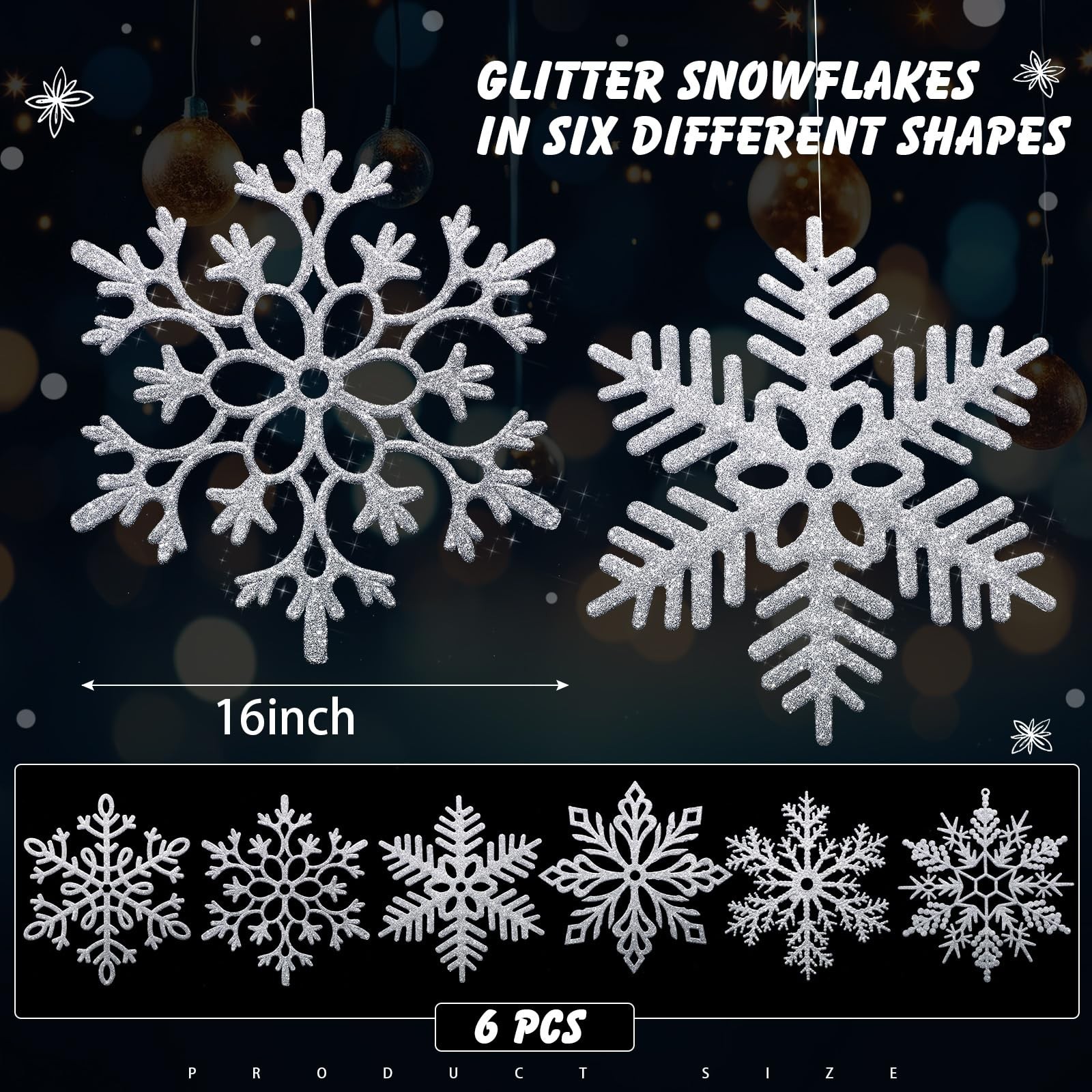 Sratte 6 Pcs 16 Inch Large Snowflake Ornaments,Giant Glitter Decorative Hangi... gallery