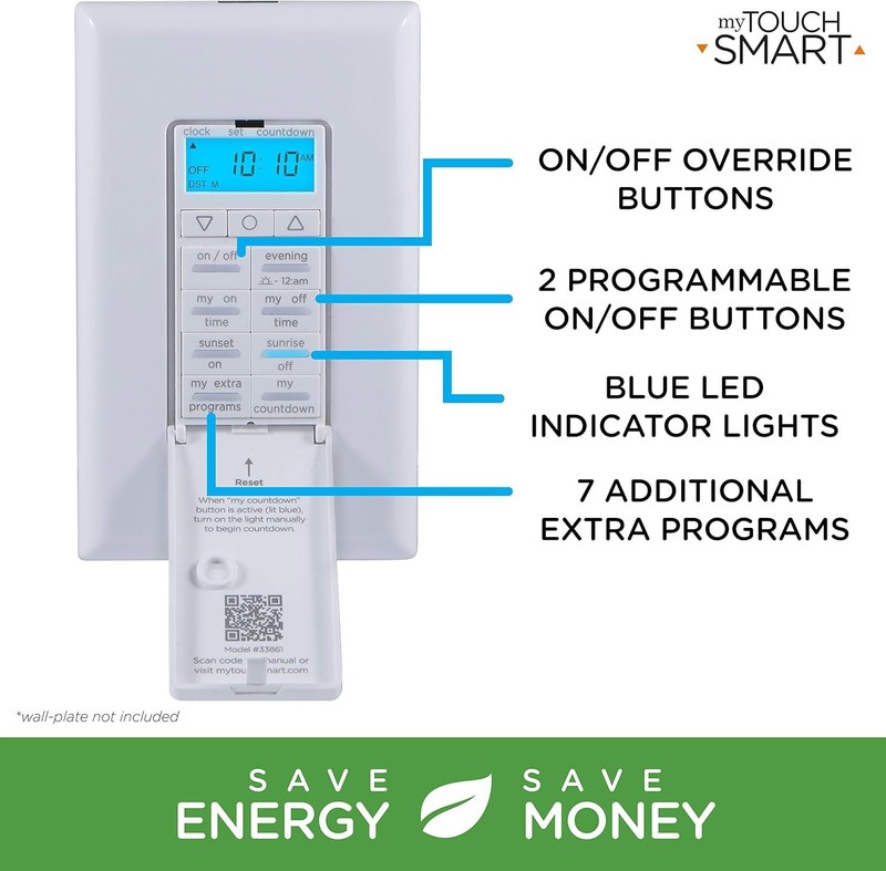 8 Custom On/Off Times - LE In-Wall Timer with Backlit Screen & SunSmart Tech gallery