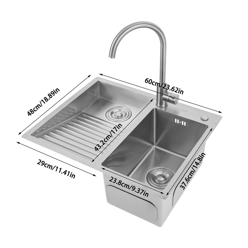 Laundry Sink Double Basin With Hot/Cold Faucet 304 Stainless Steel Scrub Basin gallery