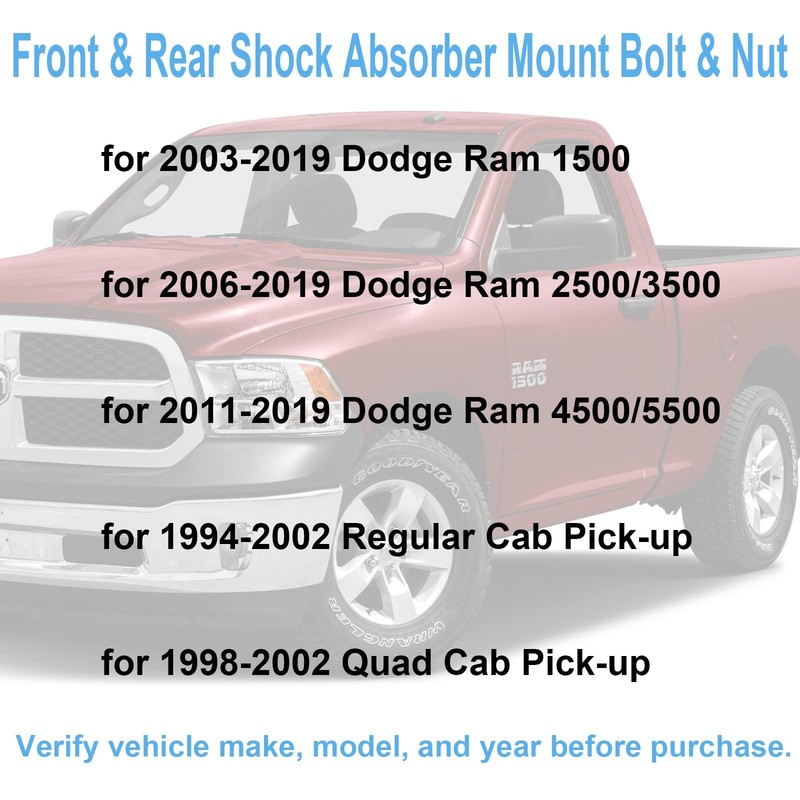 4X Front Rear Shock Absorber Mount Bolt Nut Kit Dodge Ram 1500 2003-2019 gallery