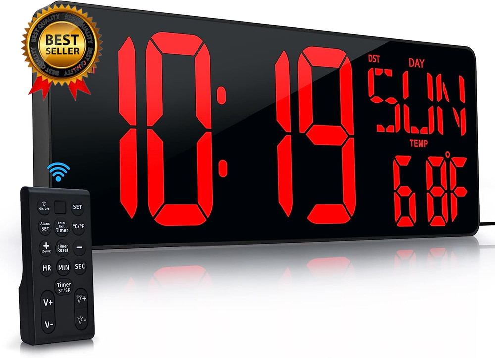 17.2" Large Digital Wall Clock Large Display with Remote Control | Timer with Te
