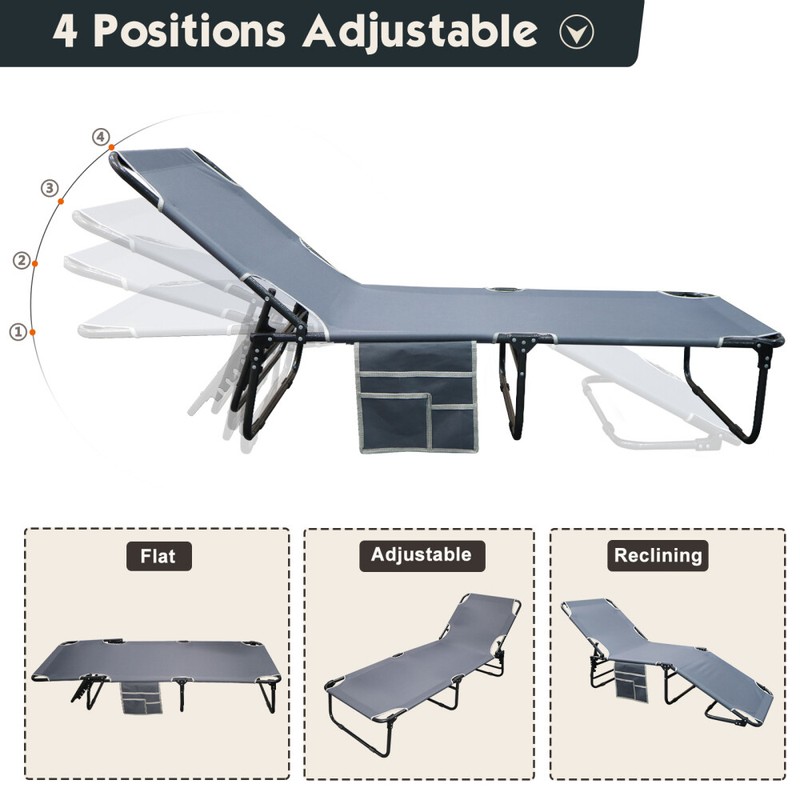NAIZEA Folding Camping Cot Adjustable 4-Position Patio Reclining Lounger Chair gallery