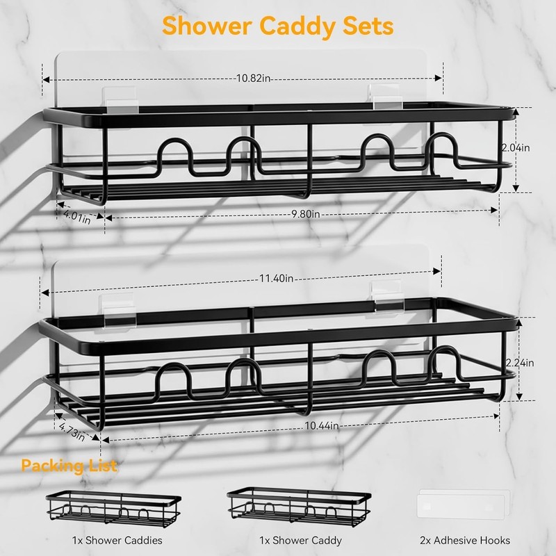 Adhesive Shower Caddy 2 Pack, No Drill Metal Bathroom Organizer Shelves Black gallery