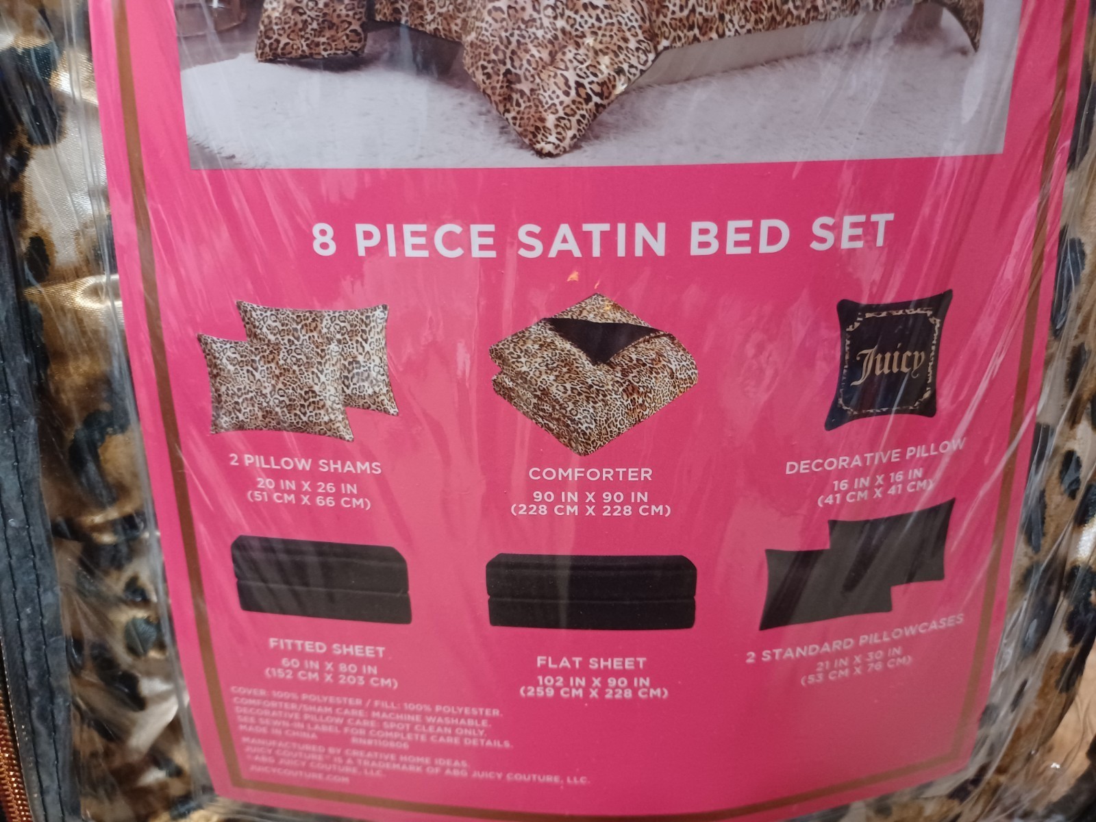 Juicy Couture Leopard Print Satin QUEEN 8pc Set Comforter,Shams,Sheet Set,Pillow gallery