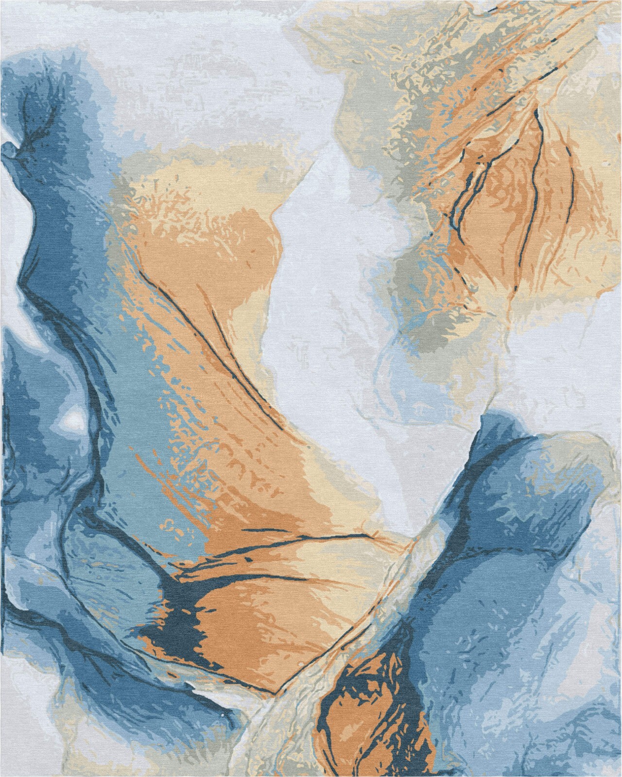 Beige & Blue Handmade Wool Rug, Modern Abstract Carpet for Luxury Home Decor gallery