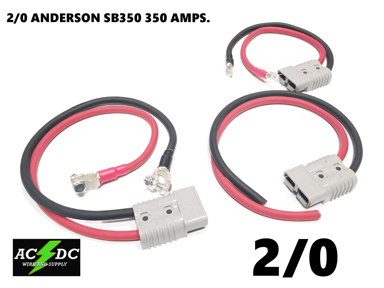 Anderson SB350 Copper Battery Cable Assembly 2/0 Gauge AWG w lug/terminal/clamps gallery