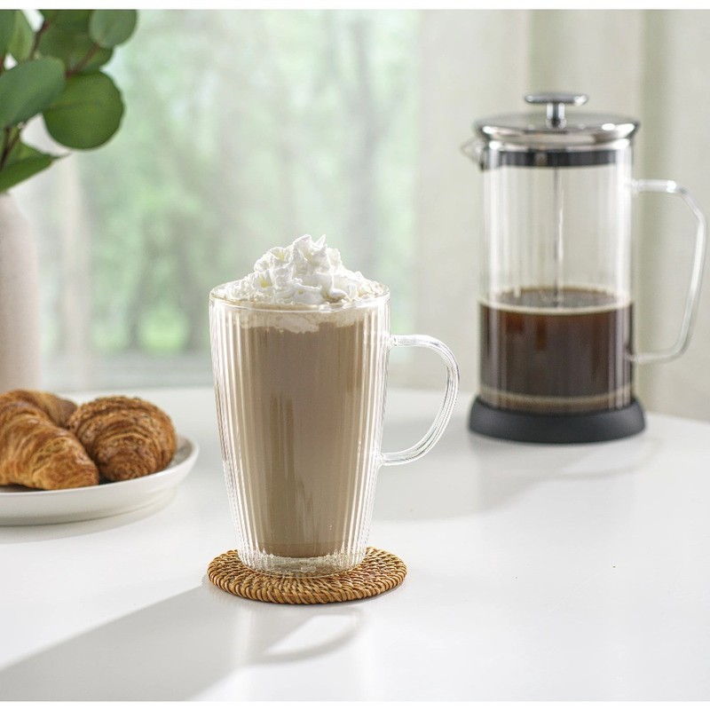 (2 pack) Ribbed 15 oz Double Wall Glass Mug with Handle gallery