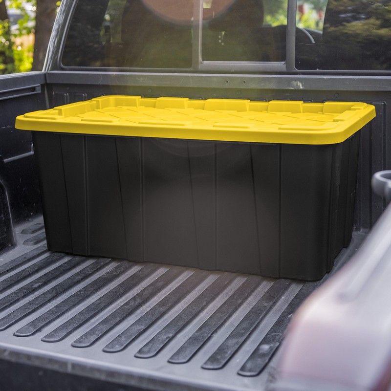 Sterilite 38 Gallon Industrial Stackable Storage Tote Lidded Containers, 4 Pack gallery