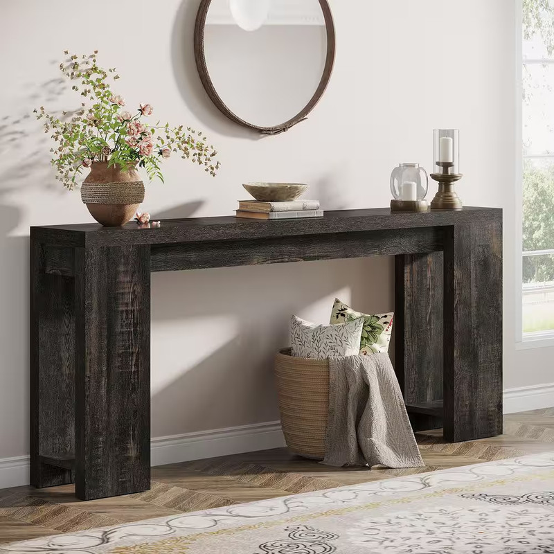 70.9 In. Rectangle Dark Gray Engineered Wood Extra Long Console Table Entryway A gallery