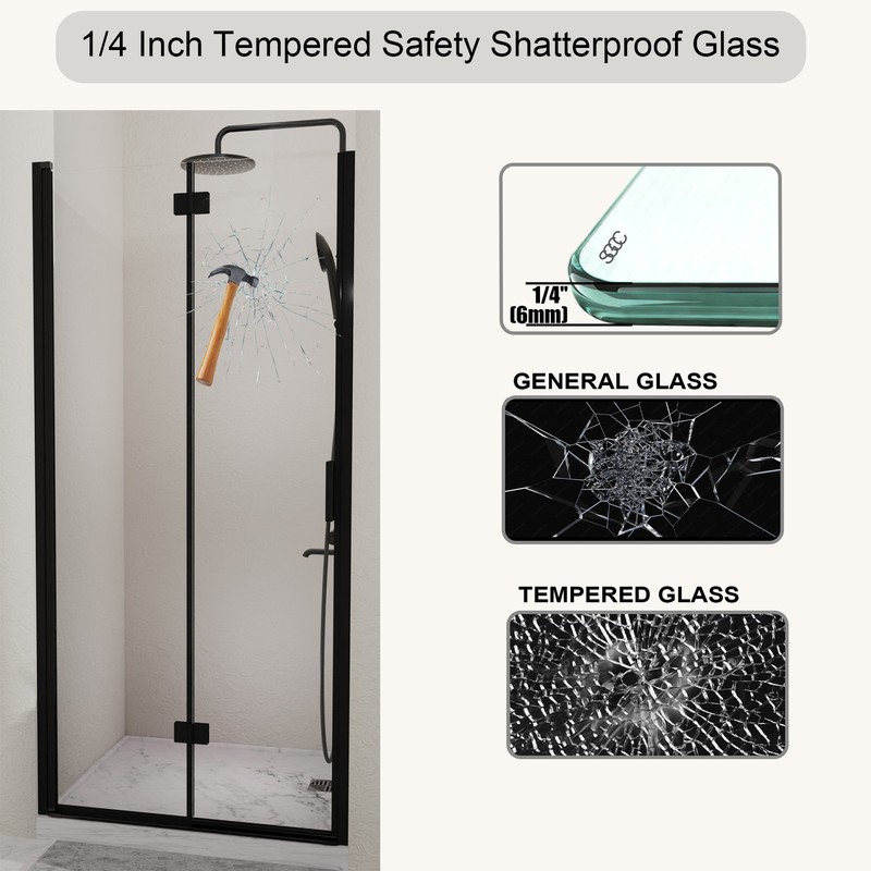 Semi-Frameless Folding Pivot Hinged Shower Door 32-33.2 in. W x 72 in. H,1/4" gallery