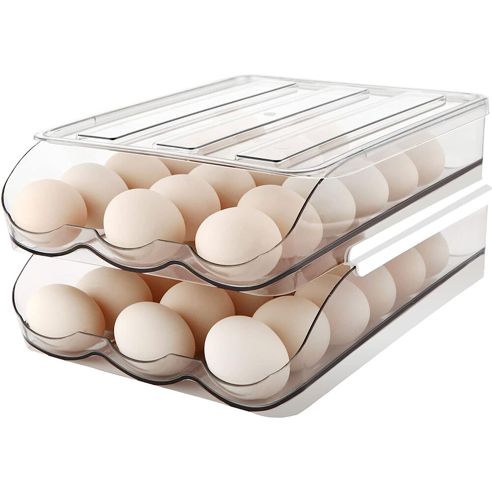Set of 2 Auto Rolling Storage Container 18 Egg Tray Fresh Storage Box For Fridge