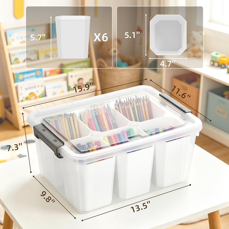 Multipurpose 17 QT Clear Storage Bin with Detachable Inserts & Lift-Off Lid gallery