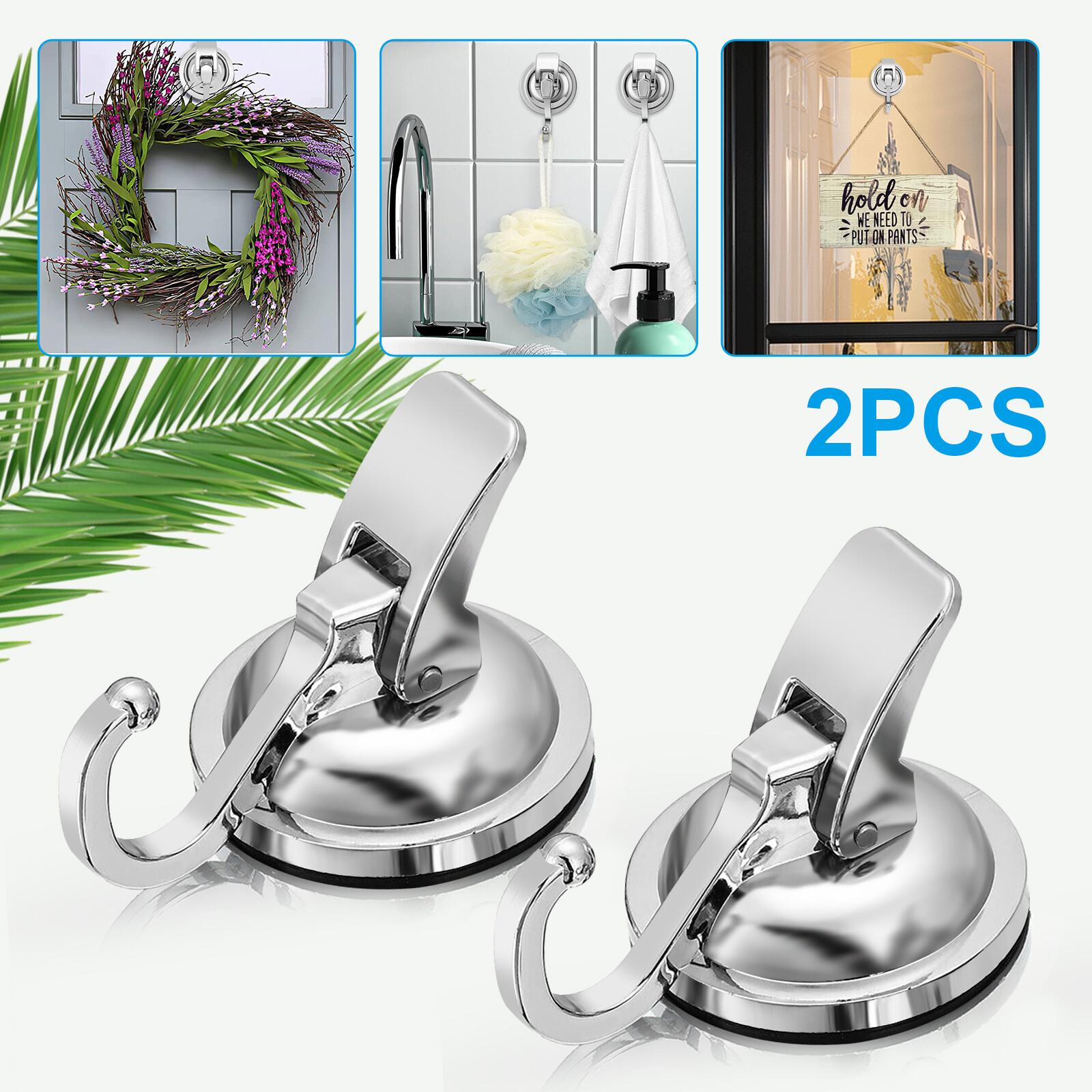 2PCS Heavy Duty Strong Suction Cup Hooks Waterproof Wall Hanger Kitchen Bathroom gallery