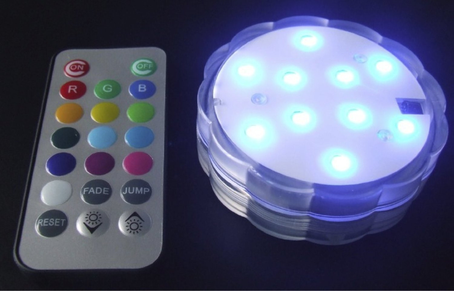 MULTICOLOR (10) LED SUBMERSIBLE PARTY LIGHT BASE WITH REMOTE CONTROL -BULK PRICE gallery