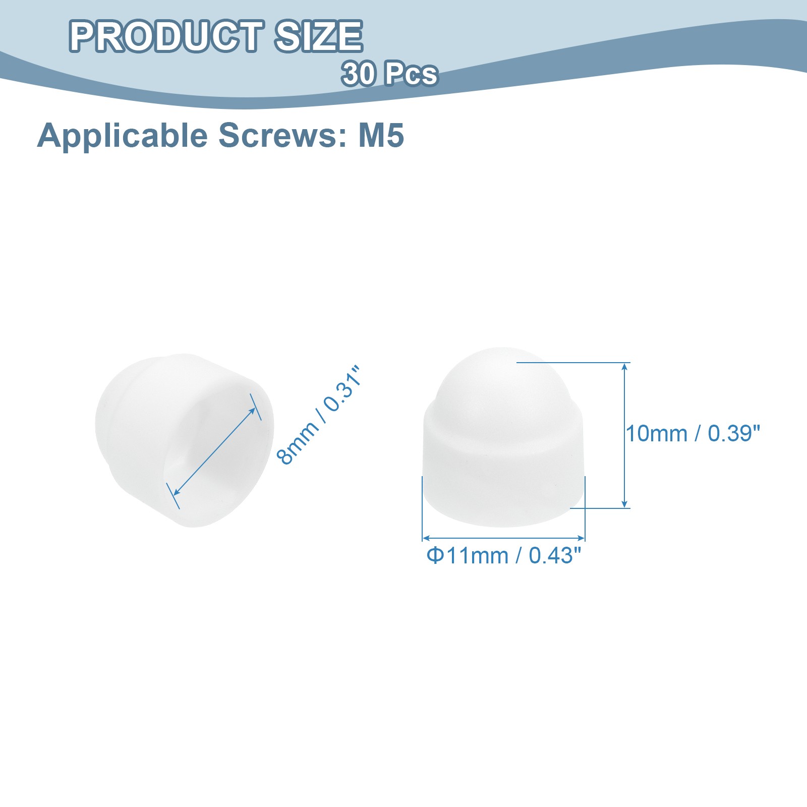 30Pcs Nut Protection Cap M5x8x10mm Plastic Hex Screw Protection Cap White gallery