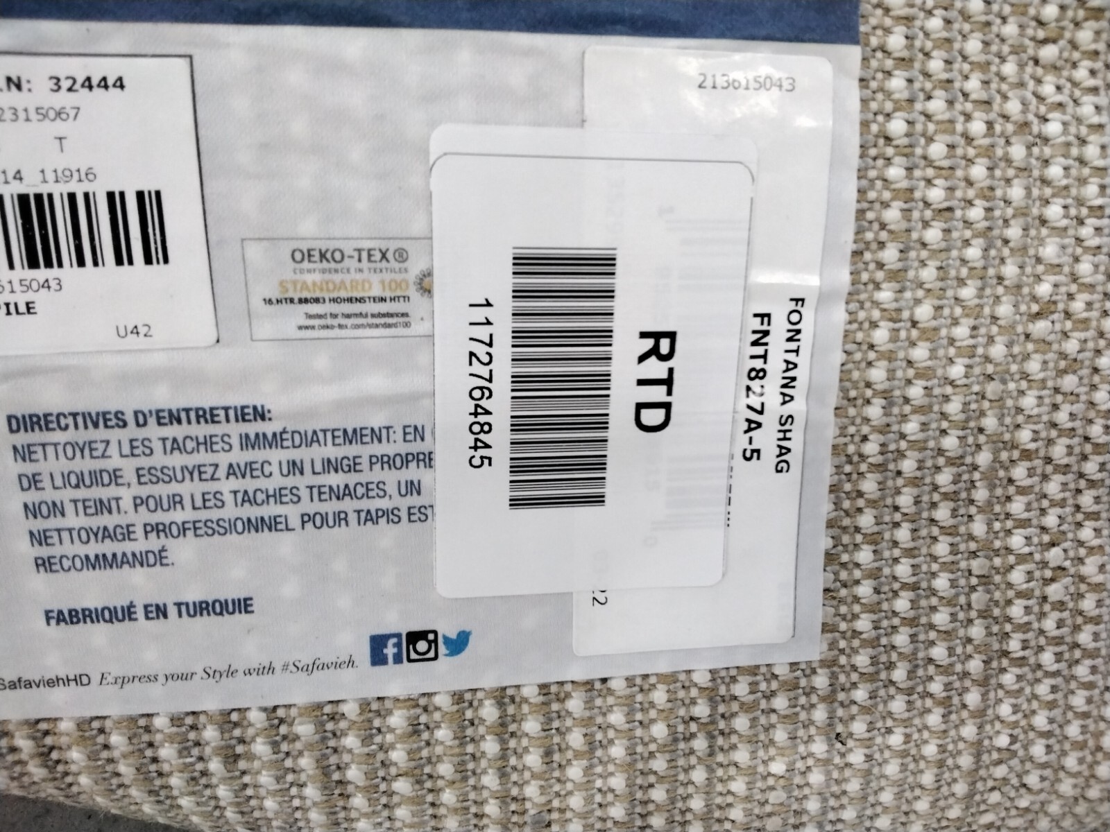 IVORY / GREY 5'-3" x 7'-6" Back Stain Rug, Reduced Price 1172764845 FNT827A-5 gallery