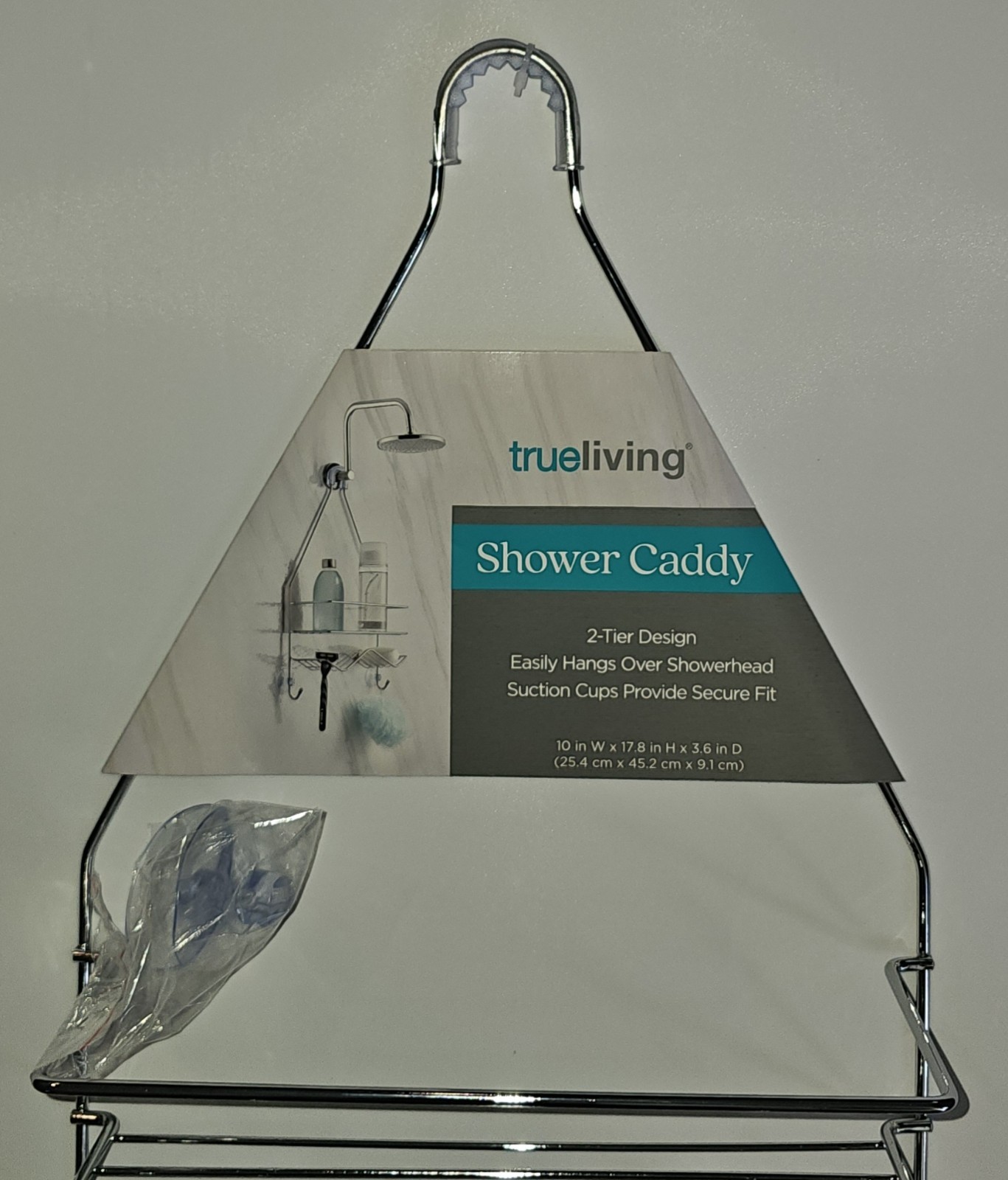 Chrome Finish Shower Organizer Caddy Metal Hangs Over shower Head Two Shelf/Hook gallery