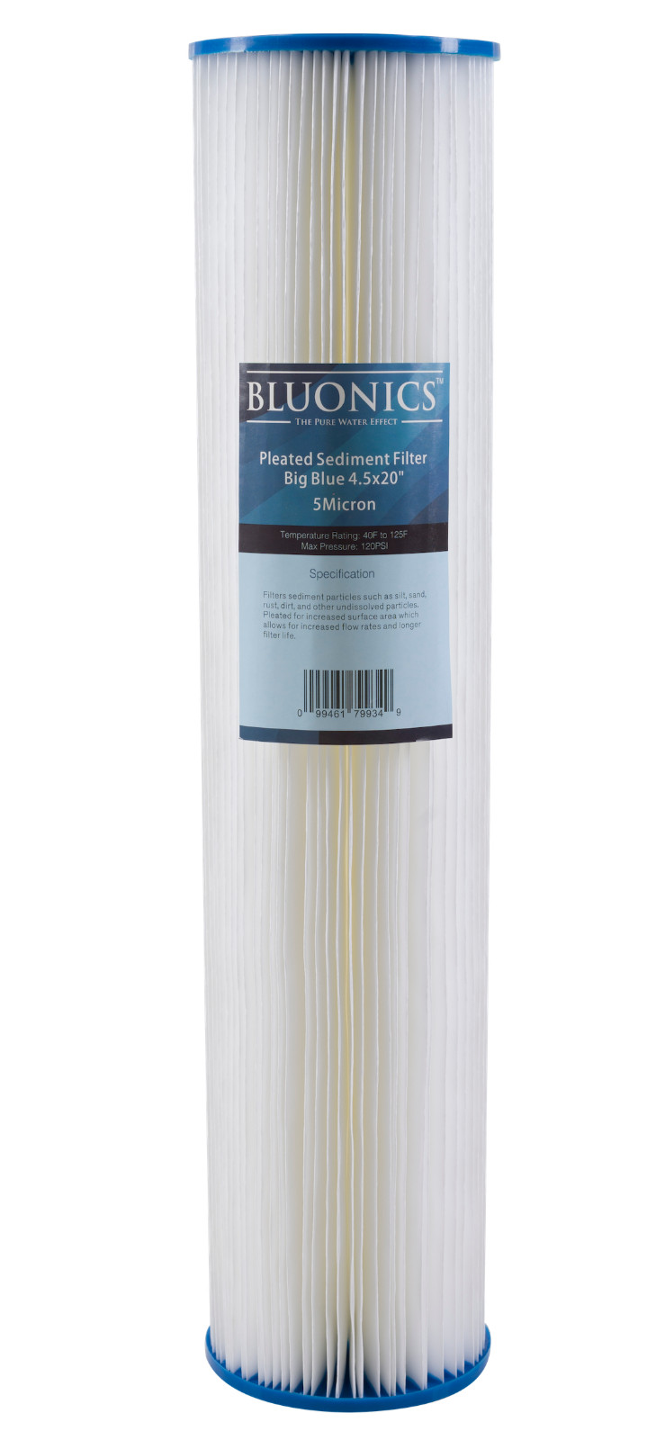 BLUONICS Pleated Sediment Water Filters 4 Washable 4.5 x 20 Cartridges -5 Micron gallery