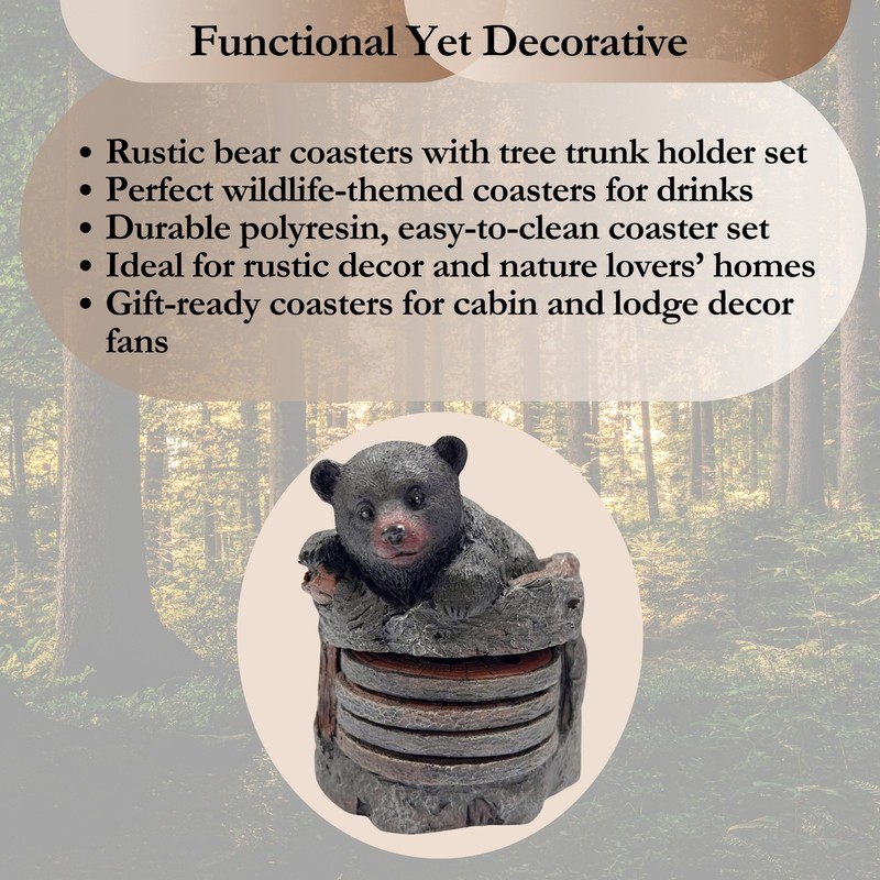 Drink Coasters with Holder - Bear and Tree Trunk (4 coasters) gallery
