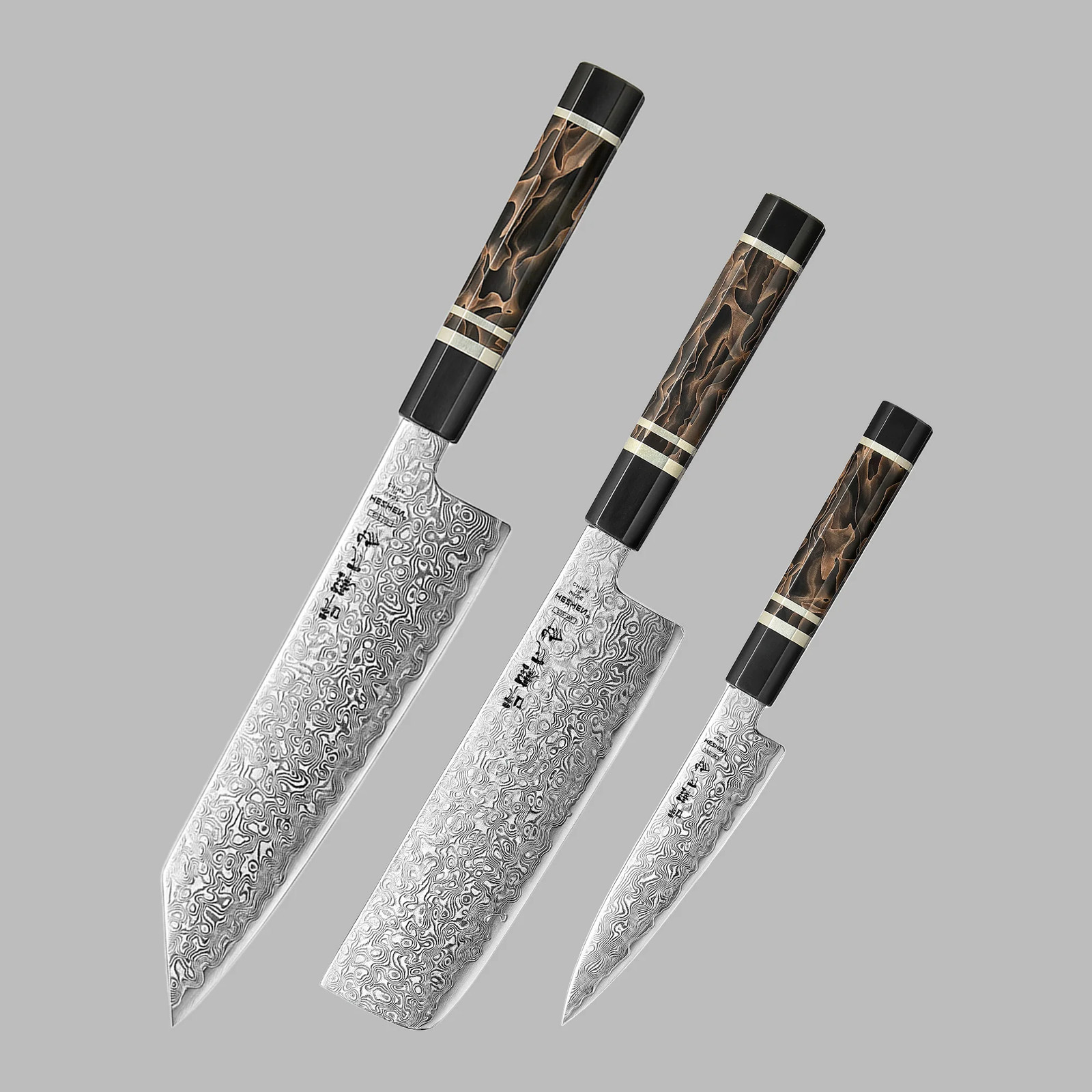 Hezhen X09 ZDP-189 Damascus 3-Pcs Bunka Knife Set 49 Layer Authentic Japanese gallery