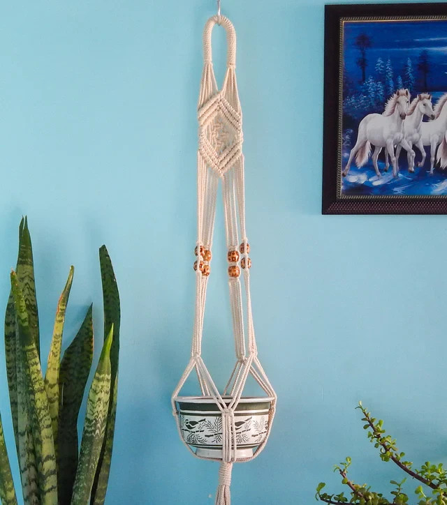 Macrame Plant Hanger – Handmade Cotton Rope Hanging Planter Holder for Outdoor gallery